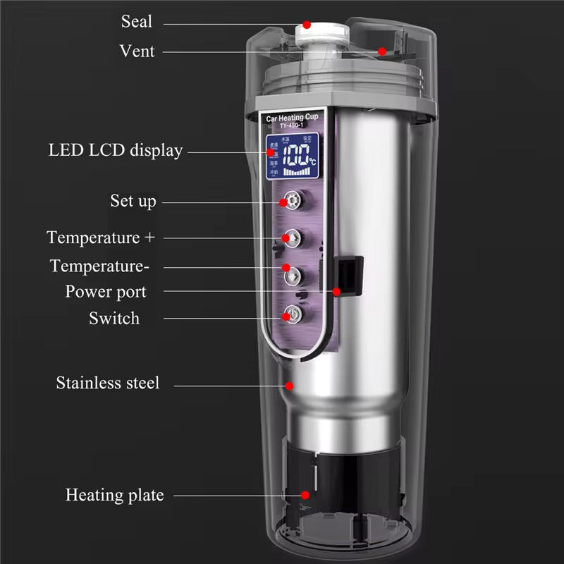 Smart Car Electric Heating coffee MUG Metal Water Heater with Direct Drinking.
