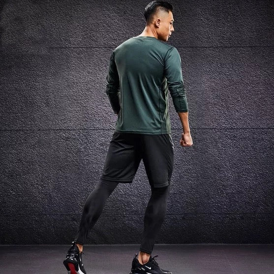 Mens fitness apparel workout tracksuit clothes clothing tights tank tops shirts shorts pants wear