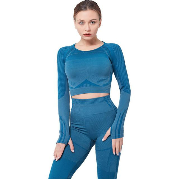 Solid Matching Yoga Set With Lines