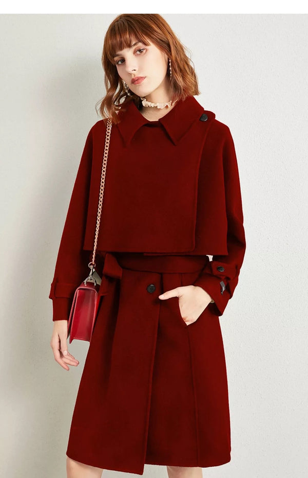 ZABRI High quality luxury winter ladies cloak, two pc Women's Wool Coat