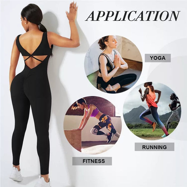 Top Quality Yoga Bodysuit Breathable Workout Jumpsuit Criss-Cross Back One Piece Yoga Set Long Jumpsuit For Women