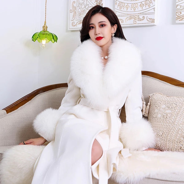 ZABRI  ladies winter luxury cashmere coat with Fox Fur.
