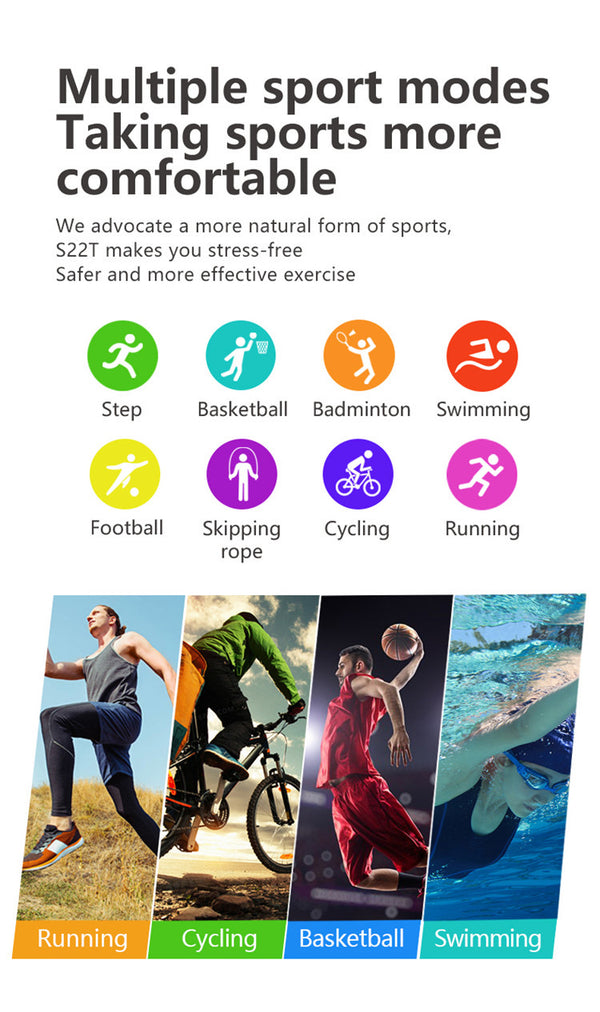 S22T Smart  sports Bracet, Temperature, pedometer,dynamic heart rate monitoring