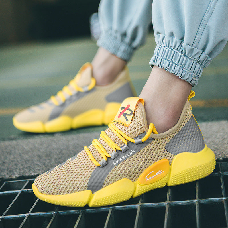 Popular fashion mesh anti slip shock absorption comfortable breathable light weight men's casual sports shoes