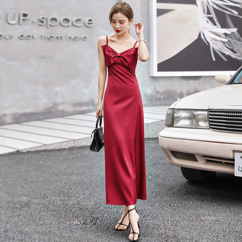 ladies high quality luxury maxi pure silk satin dress